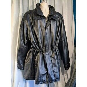 Vintage Leather Car Coat Jacket Mens Size 2XL Black Connection New York